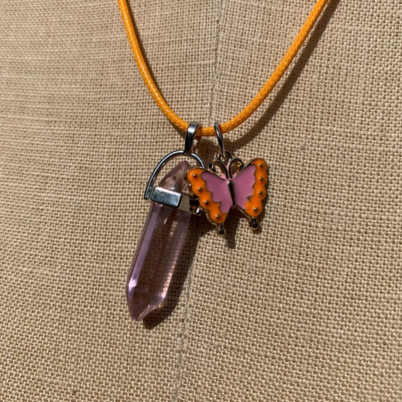 Handmade Dagger Light Pink Resin Crystal Amulet Necklace & Butterfly Charm - Picture 4 of 9